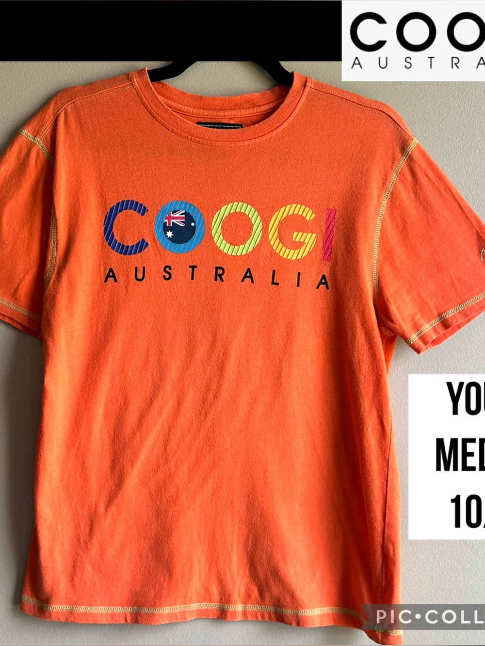 COOGI Boys T-Shirt Australia Down Under Orange Short Sleeve Youth Medium 10/12